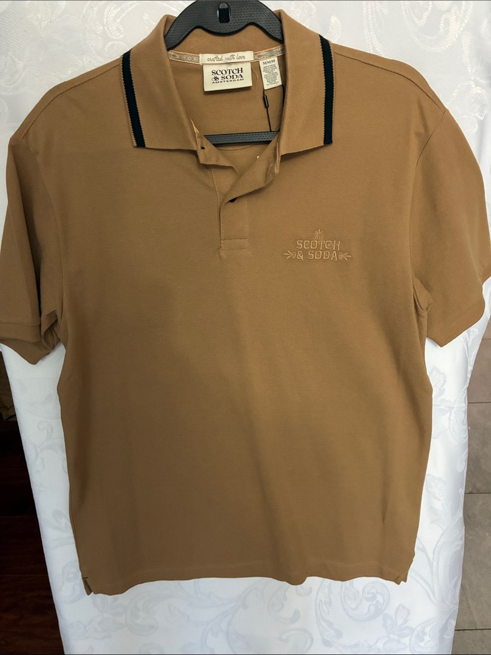 Scotch & Soda Men's Polo Shirt in Tan with Black Trim